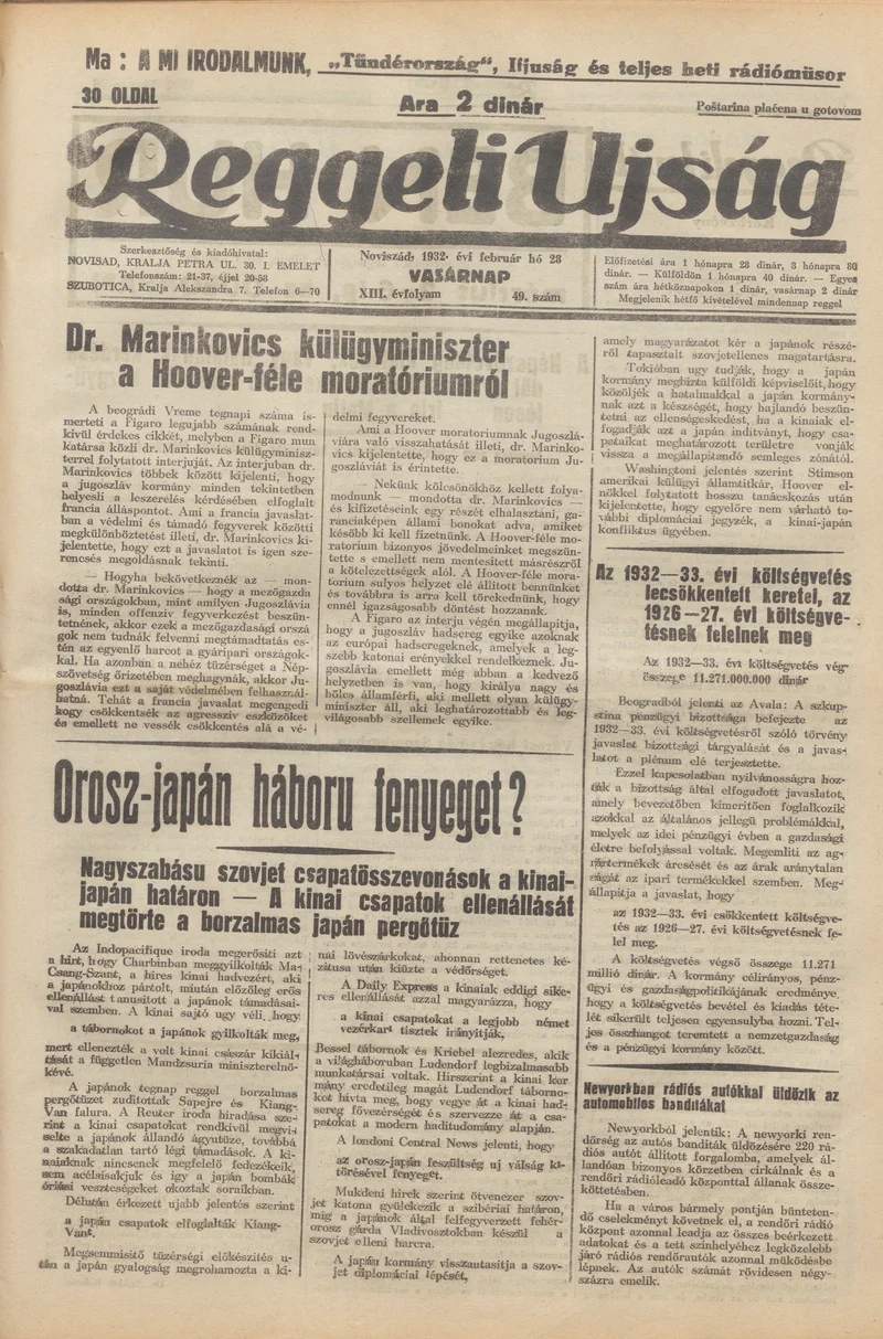 Reggeli Újság, 13. évf. 1932. február 28. 49. sz.