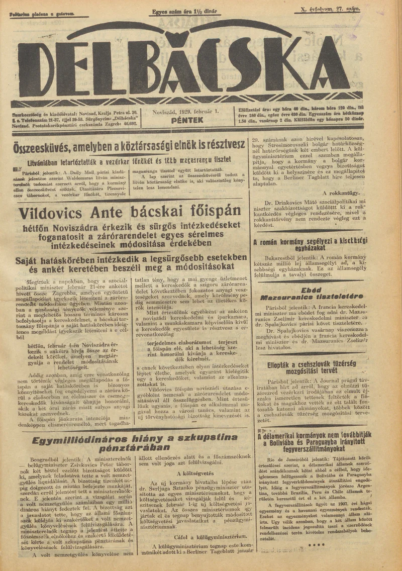 Délbácska, 10. évf. 1929. február 1. 27. sz.