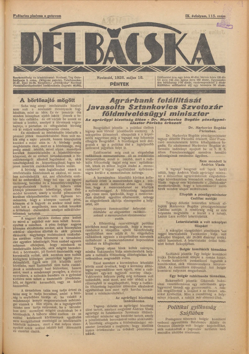 Délbácska, 9. évf. 1928. május 18. 115. sz.