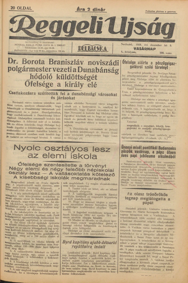 Reggeli Újság, 10. évf. 1929. december 8. 286. sz.