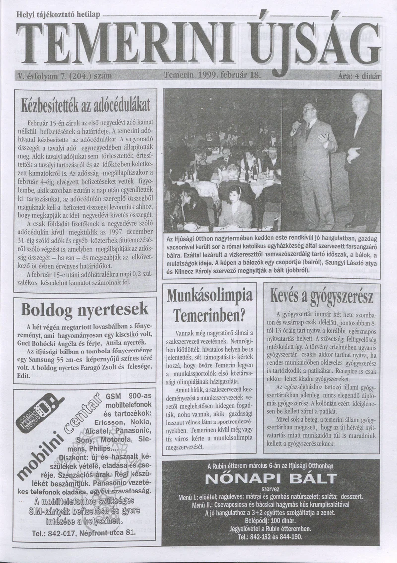 Temerini Újság, 5. évf. 1999. február 18. 7. sz.