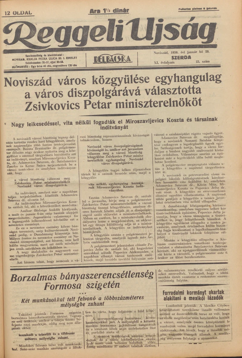 Reggeli Újság, 11. évf. 1930. január 29. 23. sz.