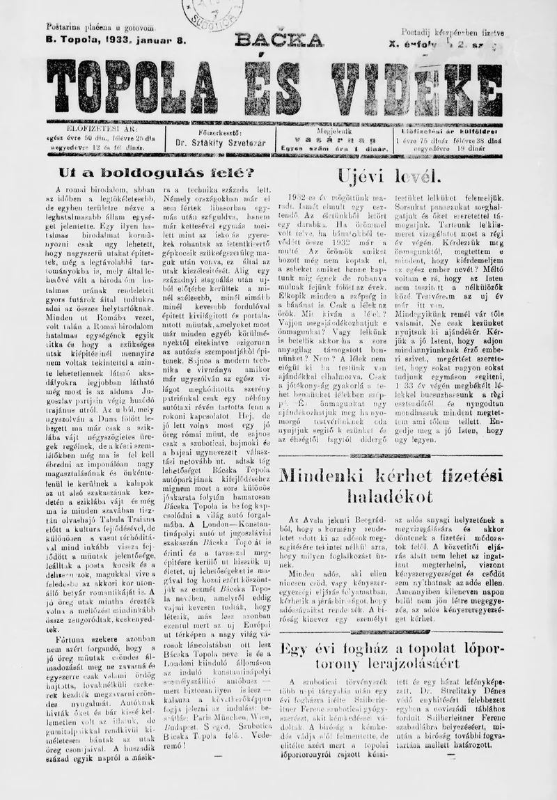 Bačka Topola és Vidéke, 10. évf. 1933. január 8. 2. sz.