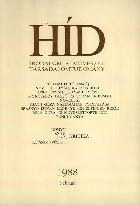 Híd, 52. évf. 1988. február. 2. sz. 145–288. oldal