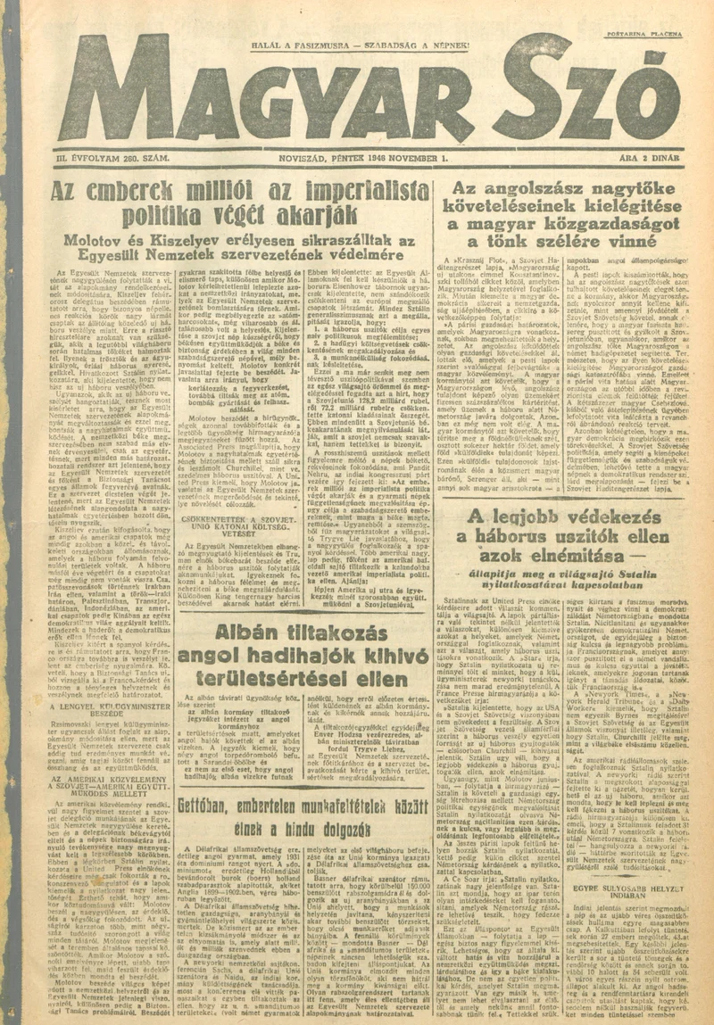 Magyar Szó, 3. évf. 1946. november 1. 260. sz. 1–6. oldal
