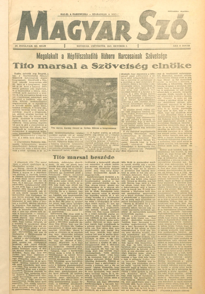 Magyar Szó, 4. évf. 1947. október 2. 241. sz. 1–8. oldal