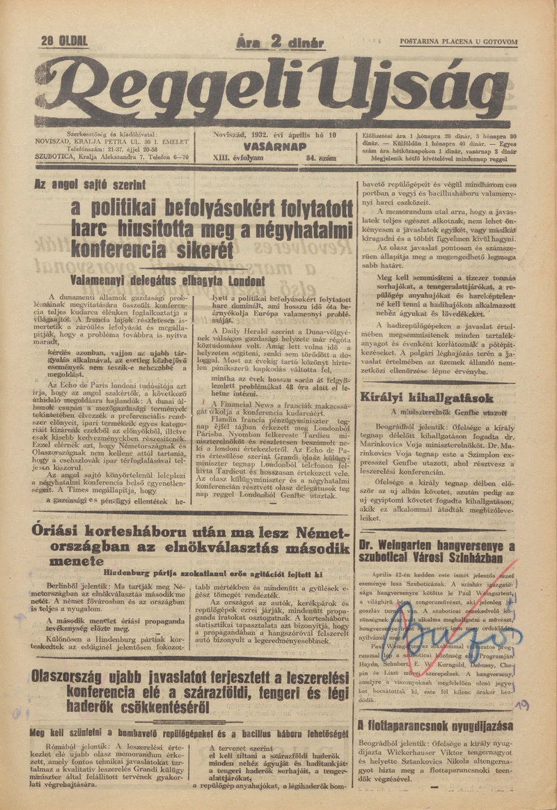Reggeli Újság, 13. évf. 1932. április 10. 84. sz.