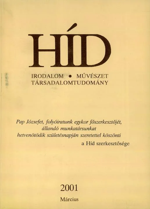Híd, 65. évf. 2001. március. 3. sz. 177–296. oldal