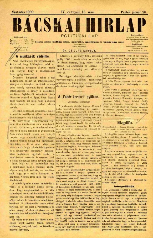 Bácskai Hirlap, 4. évf. 1900. január 26. 13. sz.