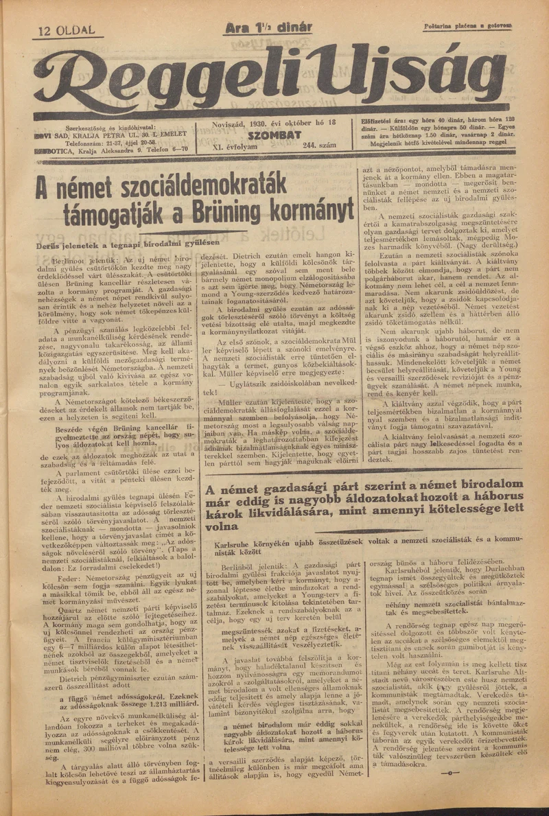 Reggeli Újság, 11. évf. 1930. október 18. 244. sz.