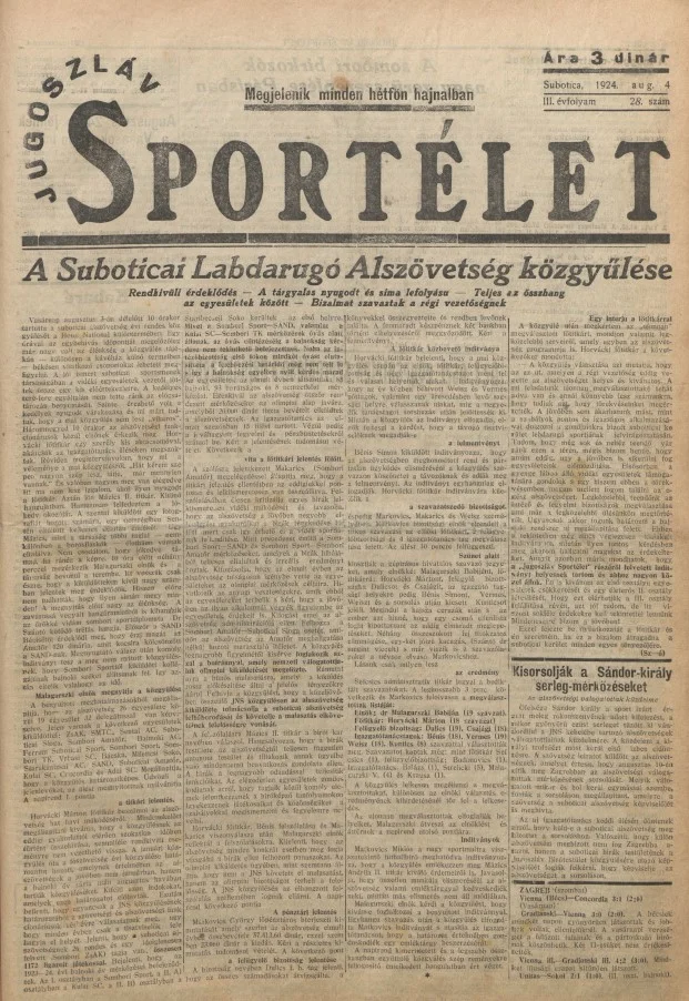 Jugoszláv sportélet, 3. évf. 1924. augusztus 4. 28. sz.