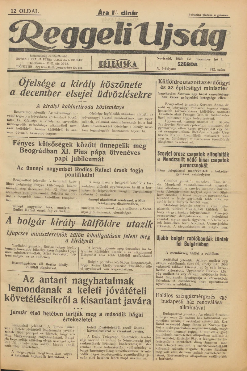 Reggeli Újság, 10. évf. 1929. december 4. 282. sz.