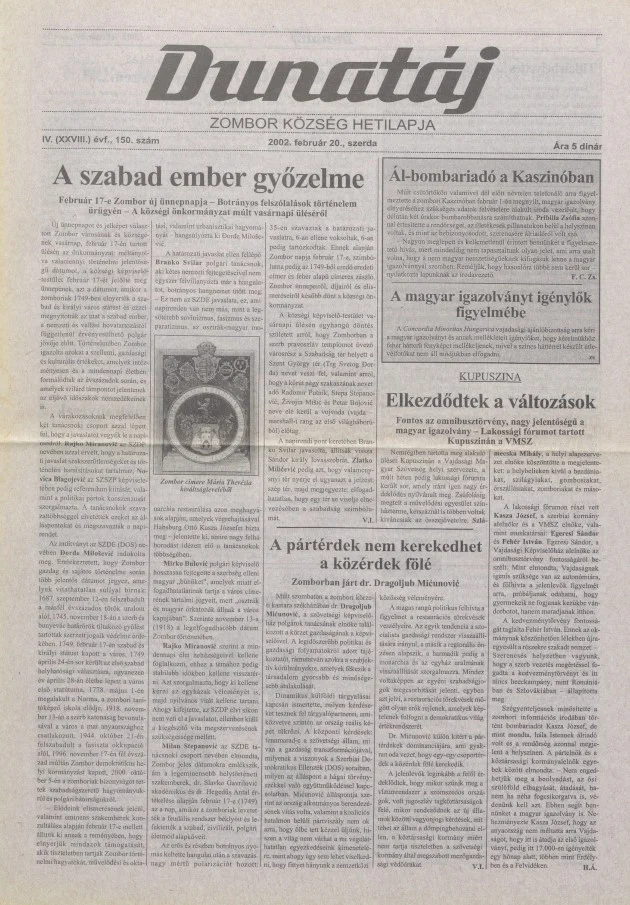 Dunatáj, 4. évf. 2002. február 20. 150. sz.