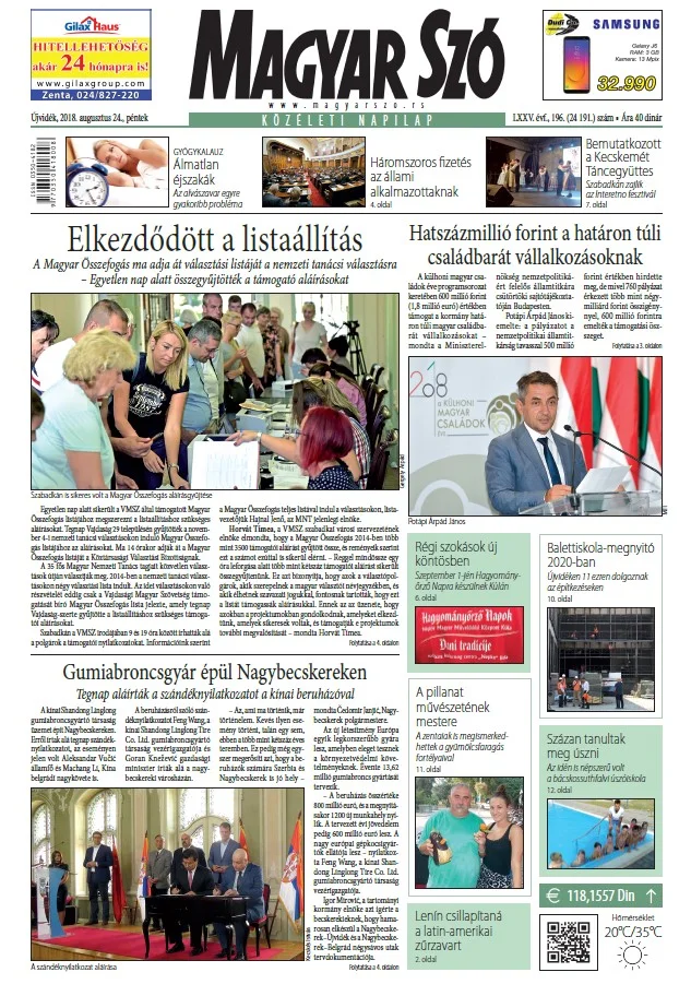 Magyar Szó, 75. évf. 2018. augusztus 24. 196. sz. 1–16. oldal
