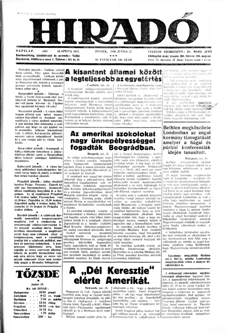 Híradó, 59. évf. 1930. június 27. 146. sz.
