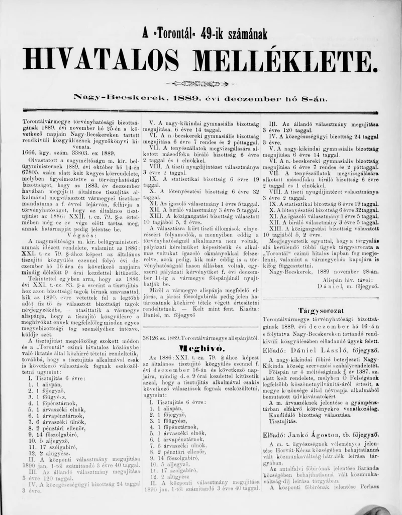 A Totontál  hivatalos melléklete, 2. évf. 1889. december 8. 49. sz.