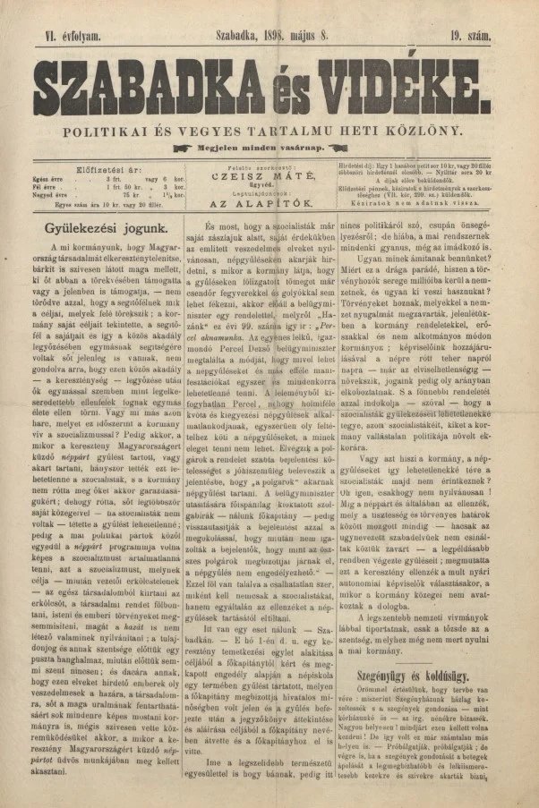Szabadka és vidéke II, 6. évf. 1898. május 8. 19. sz.