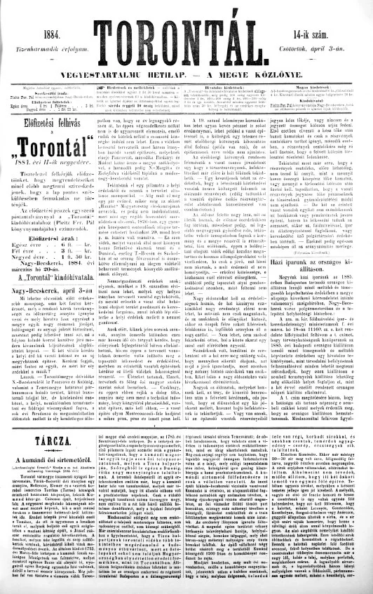 Torontál, 13. évf. 1884. április 3. 14. sz.