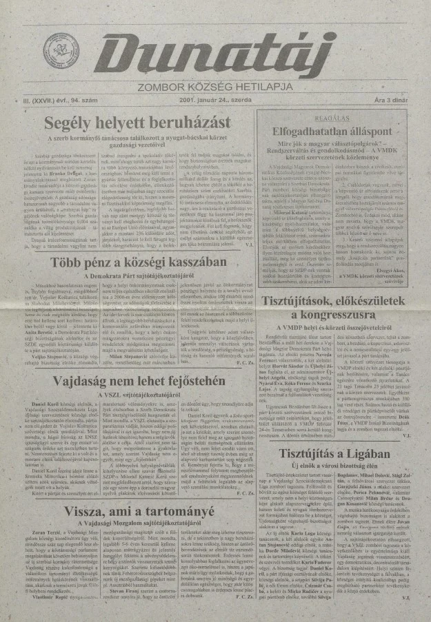 Dunatáj, 3. évf. 2001. január 24. 94. sz.