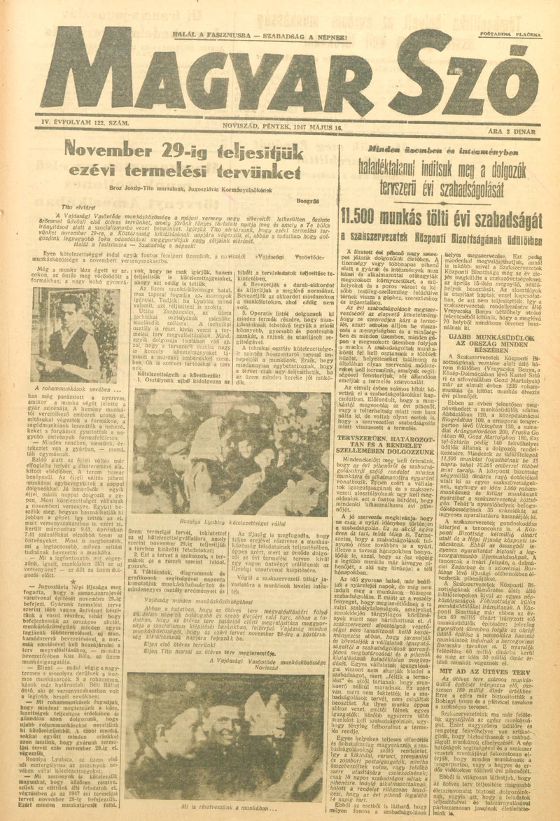 Magyar Szó, 4. évf. 1947. május 16. 122. sz. 1–6. oldal