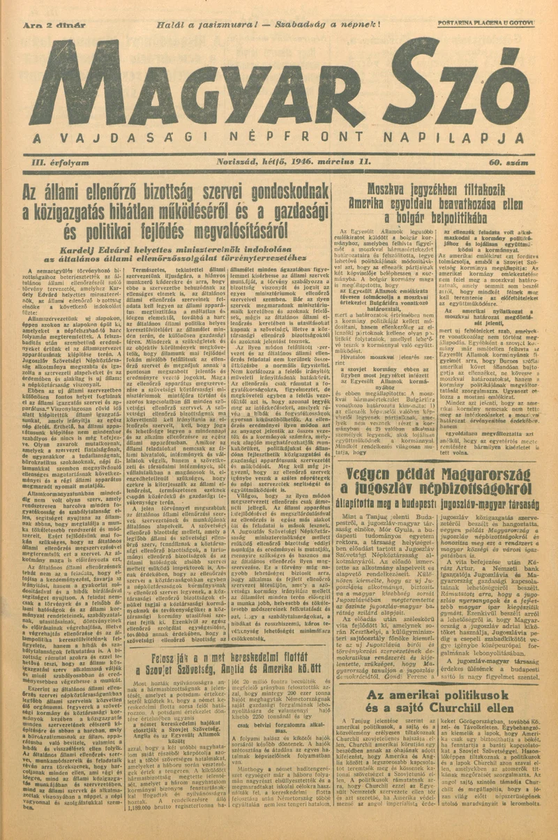 Magyar Szó, 3. évf. 1946. március 11. 60. sz. 1–6. oldal