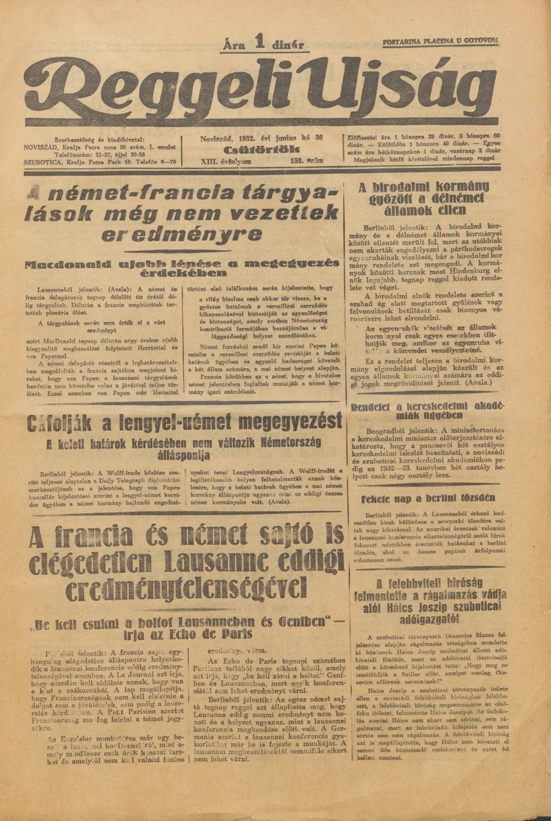 Reggeli Újság, 13. évf. 1932. június 30. 152. sz.