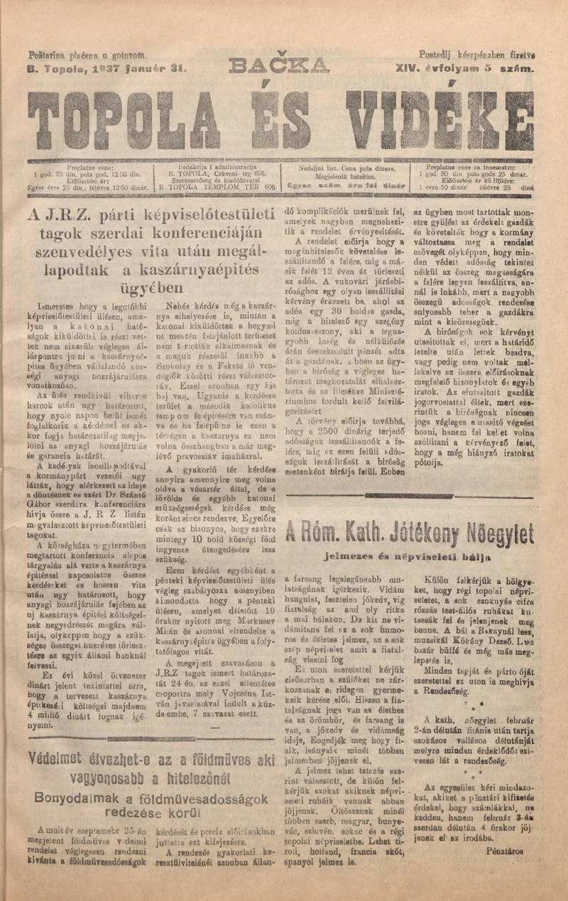 Bačka Topola és Vidéke, 14. évf. 1937. január 31. 5. sz.