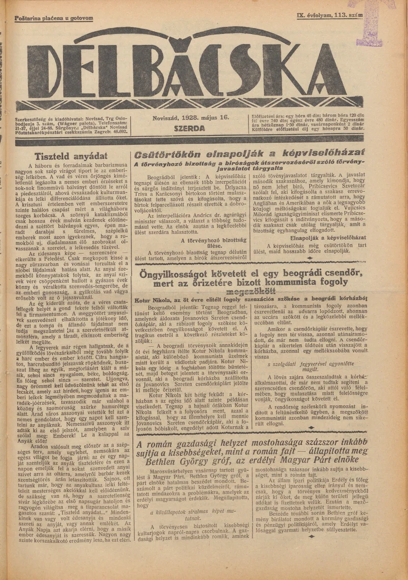 Délbácska, 9. évf. 1928. május 16. 113. sz.