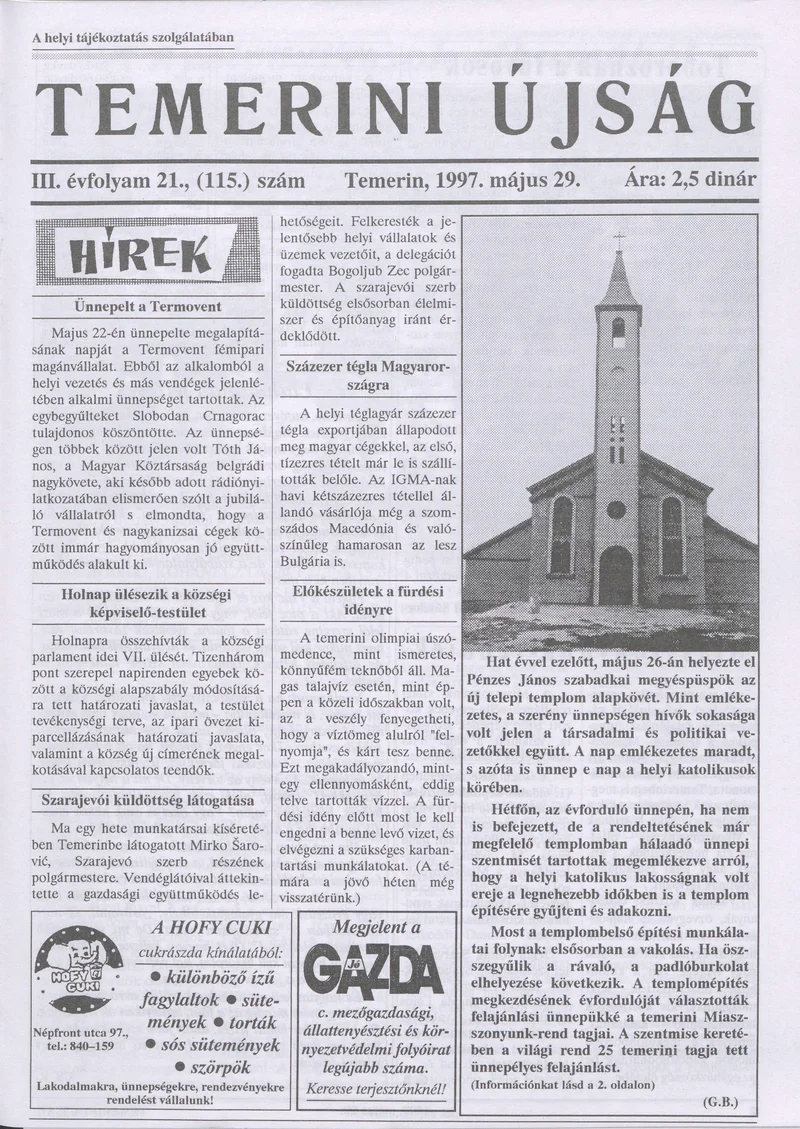 Temerini Újság, 3. évf. 1997. május 29. 21. sz.