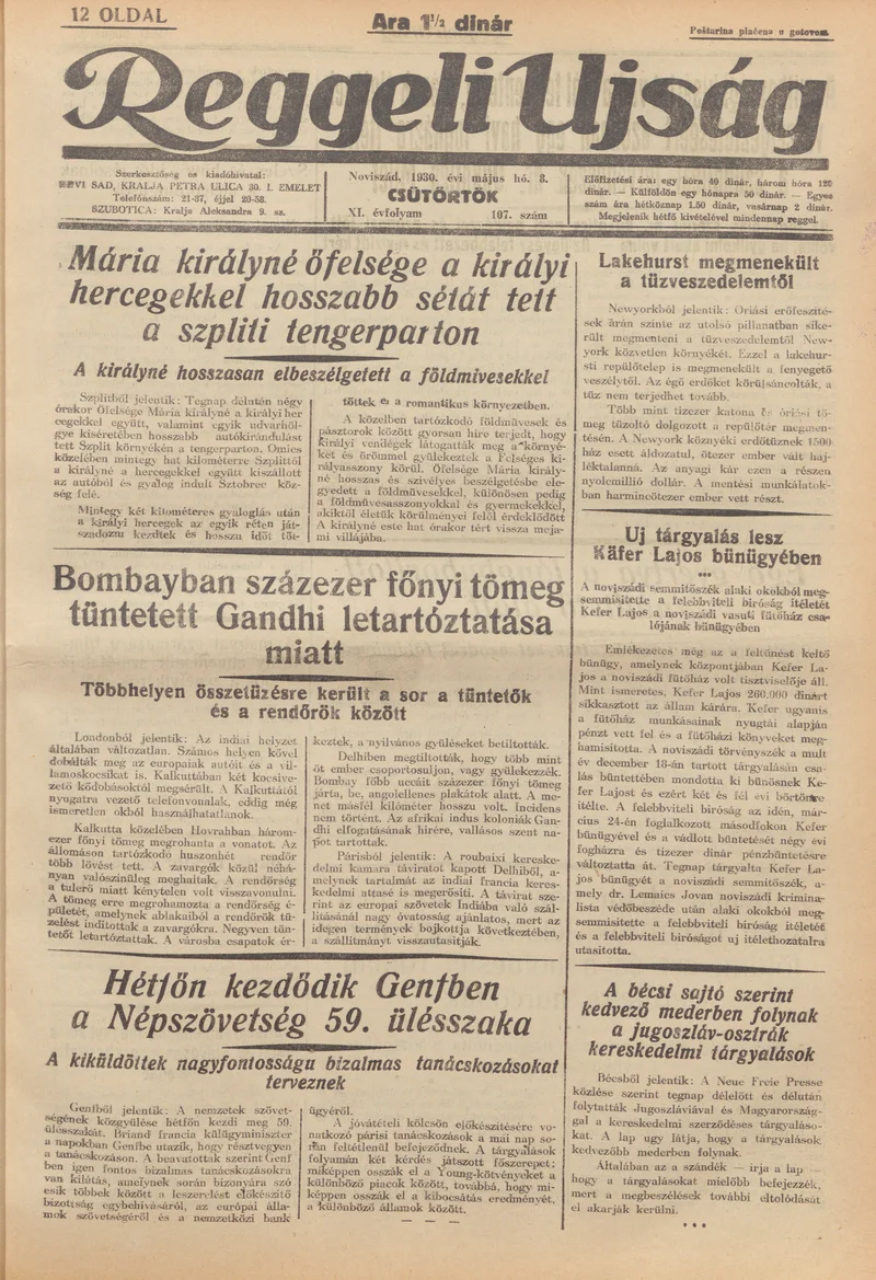 Reggeli Újság, 11. évf. 1930. május 8. 107. sz.