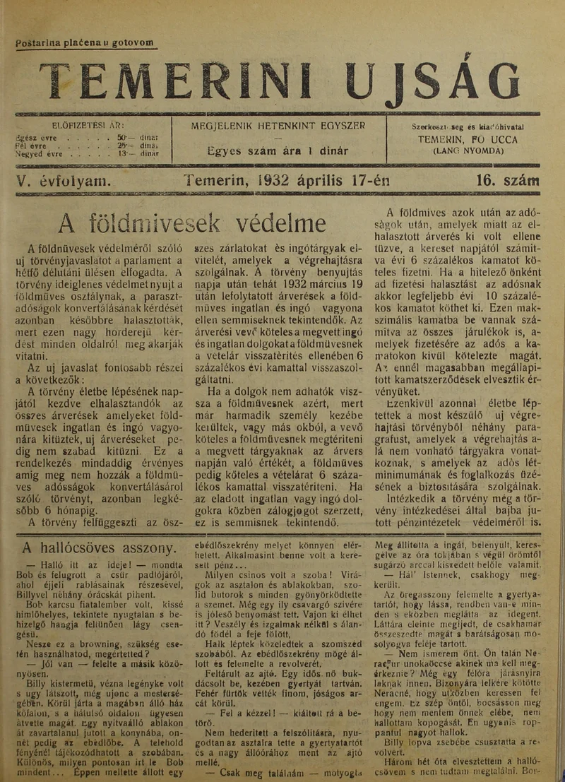 Temerini Újság 1928-1944, 5. évf. 1932. április 17. 16. sz.