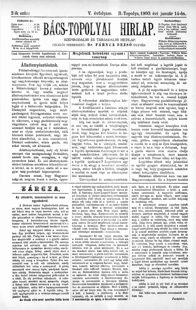 Bács-Topolyai Hirlap, 5. évf. 1900. január 14. 2. sz.