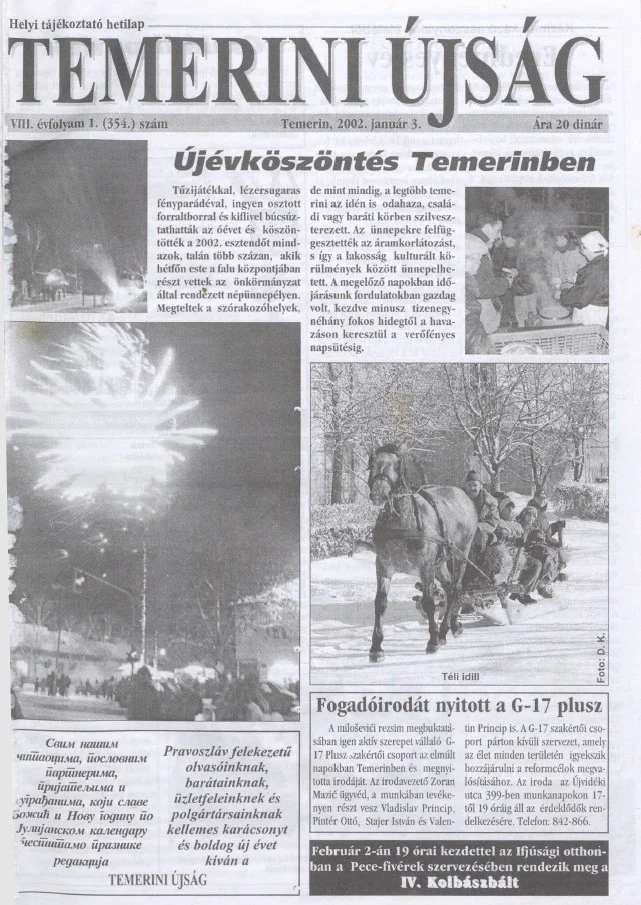 Temerini Újság, 8. évf. 2002. január 30. 1. sz.