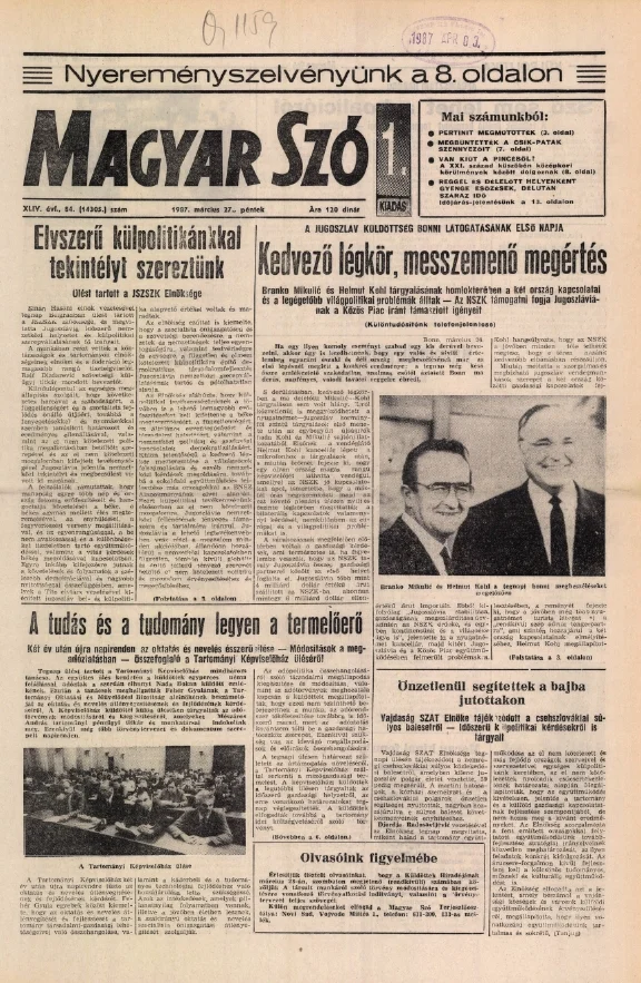 Magyar Szó, 44. évf. 1987. március 27. 84. sz. 1–16. oldal