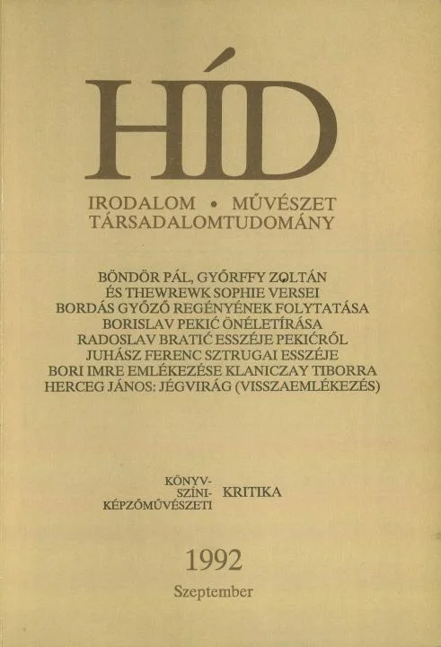 Híd, 56. évf. 1992. szeptember. 9. sz. 637–716. oldal