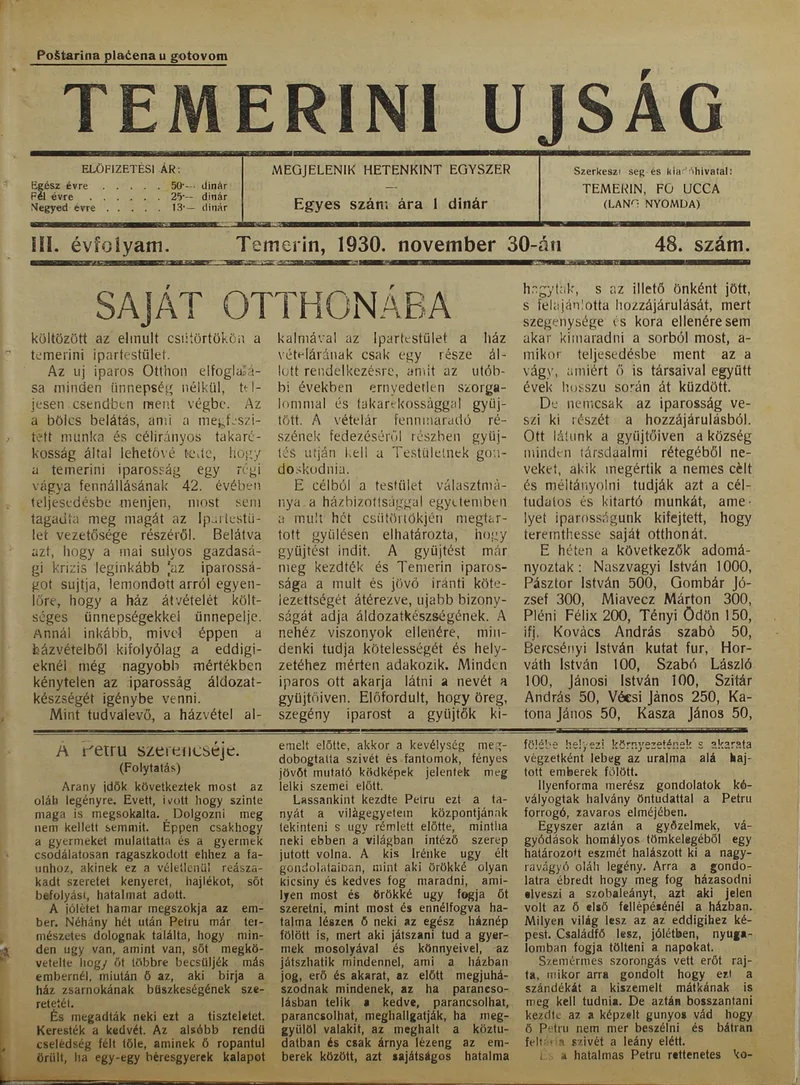 Temerini Újság 1928-1944, 3. évf. 1930. november 30. 48. sz.