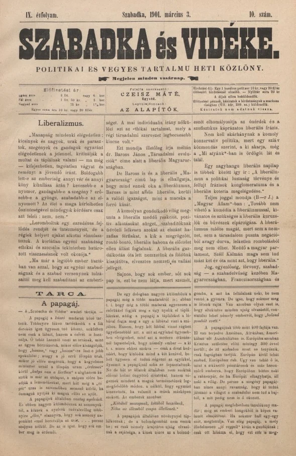 Szabadka és vidéke II, 9. évf. 1901. március 3. 10. sz.