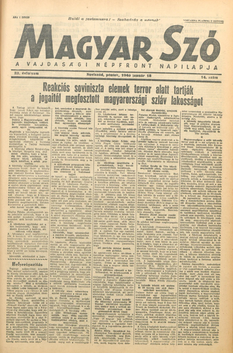 Magyar Szó, 3. évf. 1946. január 18. 14. sz. 1–4. oldal