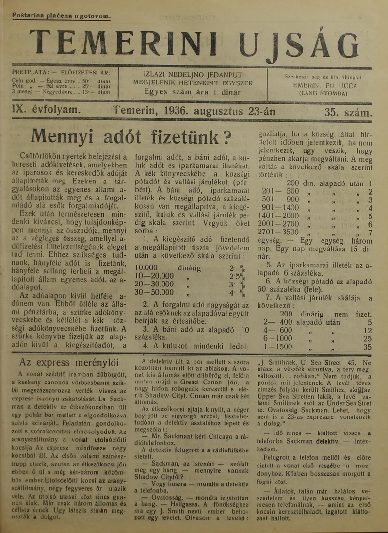 Temerini Újság 1928-1944, 9. évf. 1936. augusztus 23. 35. sz.