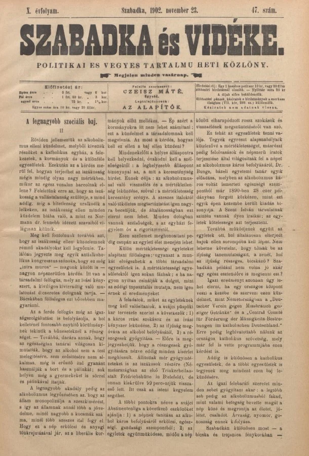 Szabadka és vidéke II, 10. évf. 1902. november 23. 47. sz.