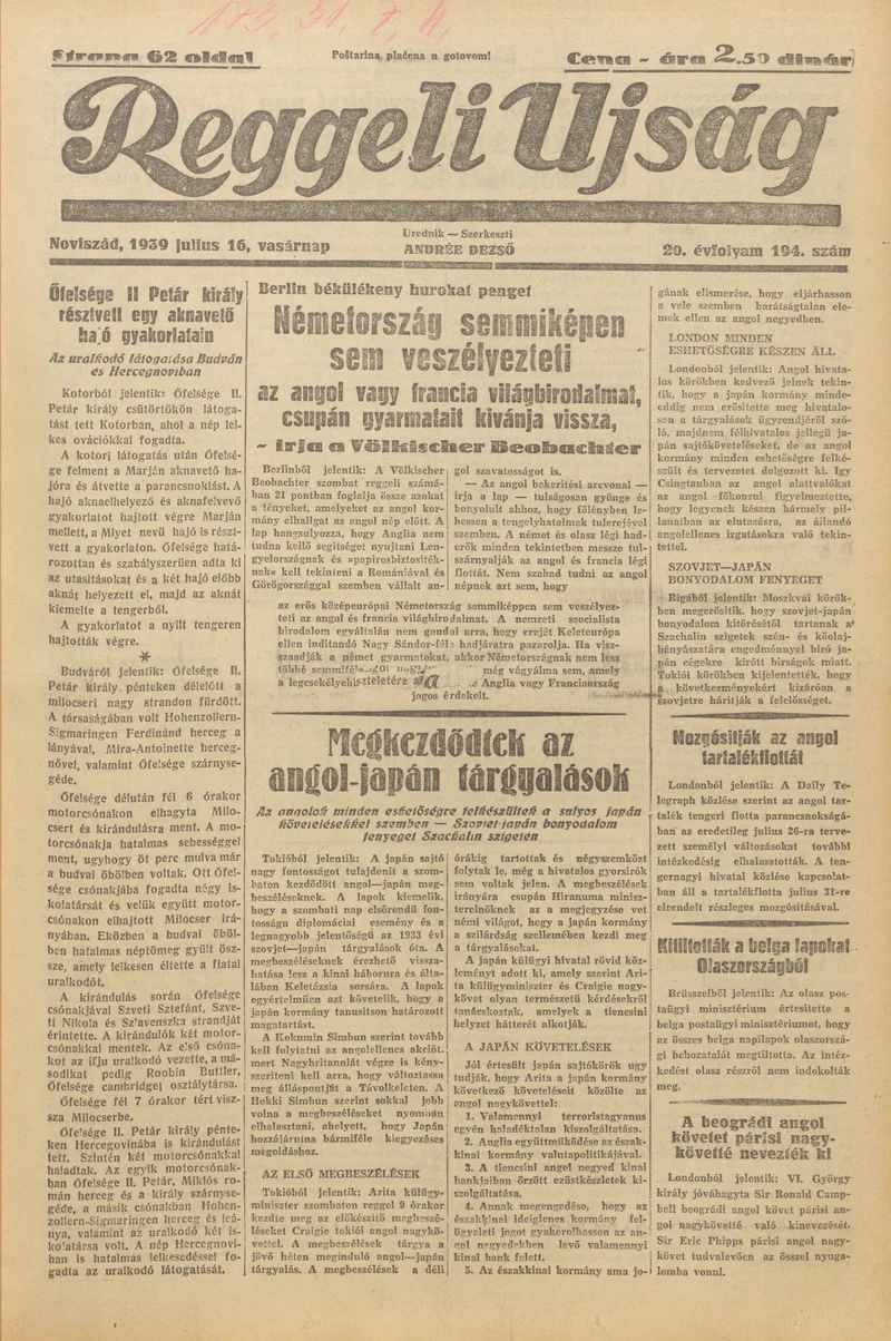 Reggeli Újság, 20. évf. 1939. július 16. 194. sz.