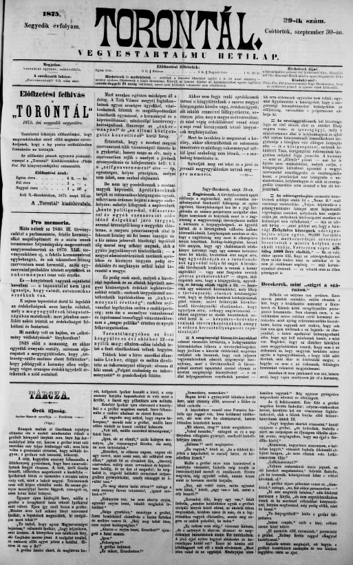 Torontál, 4. évf. 1875. szeptember 30. 39. sz.