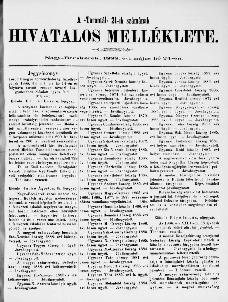 A Totontál  hivatalos melléklete, 1. évf. 1888. május 24. 21. sz.