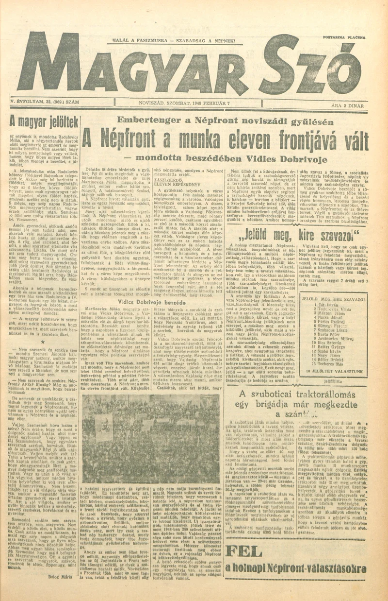 Magyar Szó, 5. évf. 1948. február 7. 32. sz. 1–6. oldal