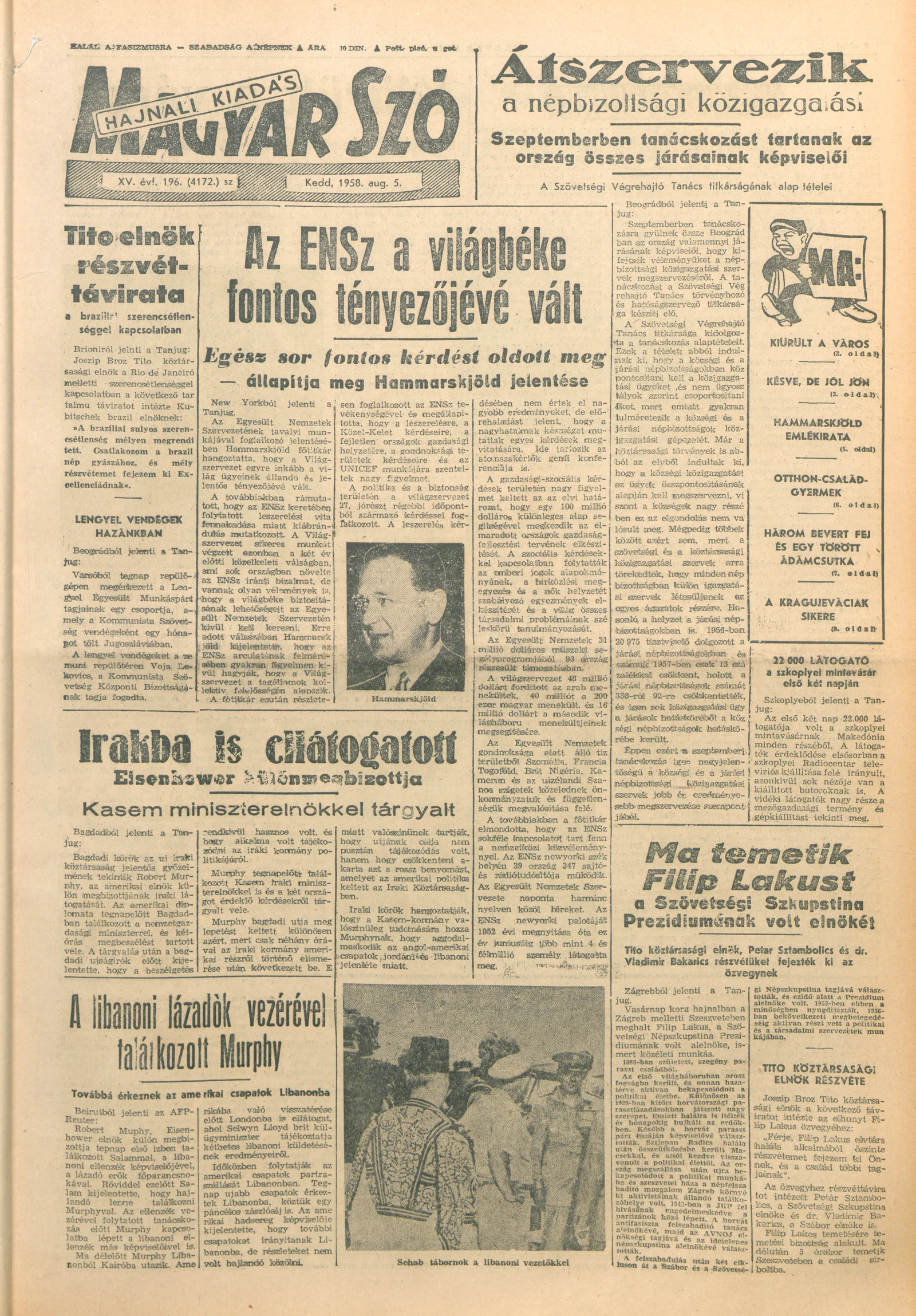 Magyar Szó, 15. évf. 1958. augusztus 5. 196. sz. 1–14. oldal