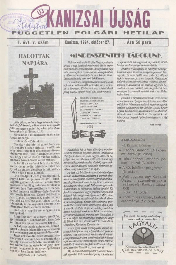 Új Kanizsai Újság, 1. évf. 1994. október 27. 7. sz.