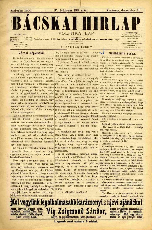 Bácskai Hirlap, 4. évf. 1900. december 16. 190. sz.
