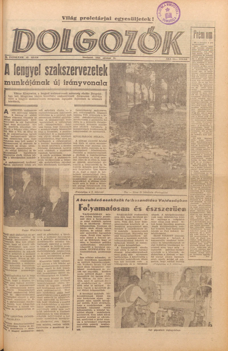 Dolgozók, 10. évf. 1956. október 16. 43. sz.