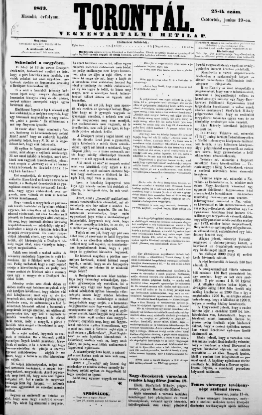 Torontál, 2. évf. 1873. június 19. 25. sz.