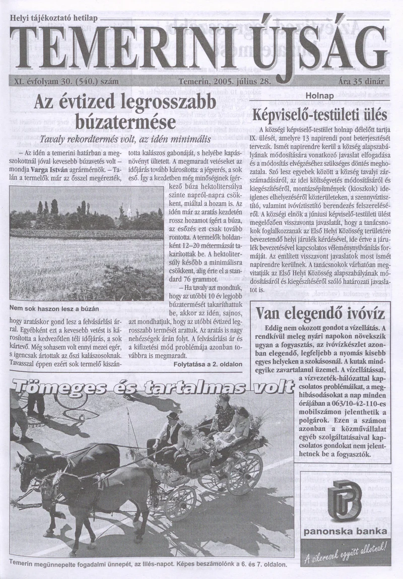 Temerini Újság, 11. évf. 2005. július 28. 30. sz.